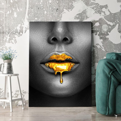 Artmazing | Goldene Lippen Bild | Poster & Kunstdrucke | Bild Hochkant | Pop Art Bilder Leinwand | S