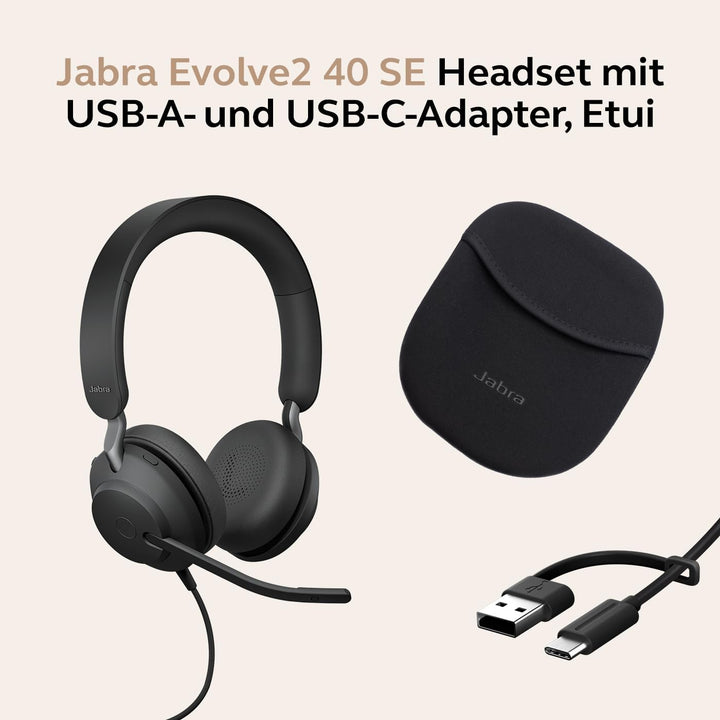 Jabra Evolve2 40 SE Kabelgebundenes Mono-Headset mit Geräuschunterdrückung, 3-Mikrofon-Technologie u