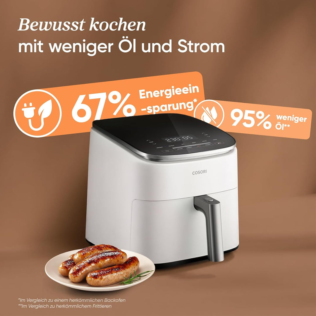 Cosori Turboblaze Heissluftfritteuse Airfryer, 9-in-1 Air Fryer XXL 6L, leiser DC Motor mit 5 Geschw