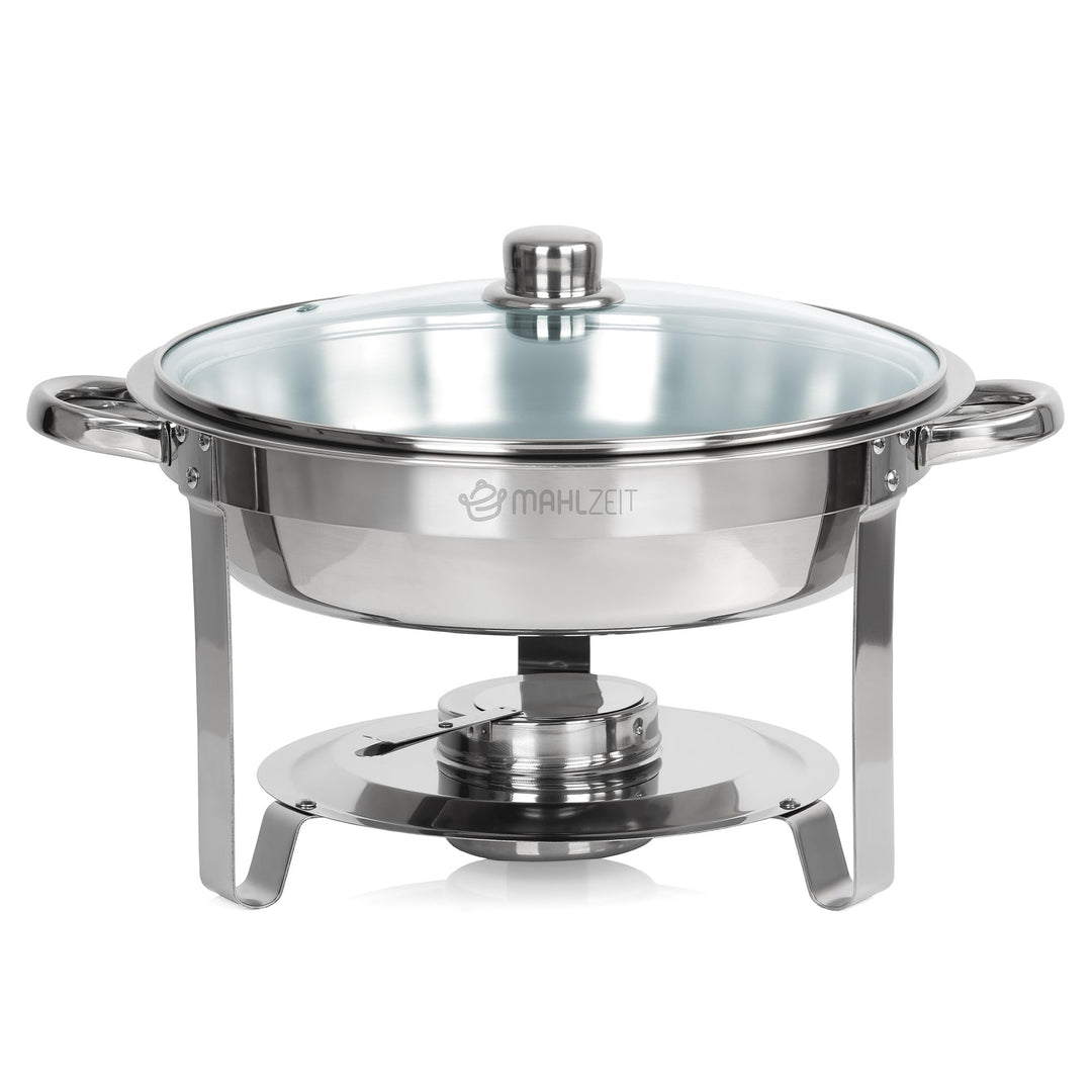 Mahlzeit Edelstahl Chafing Dish rund 4 Liter | Speisenwärmer, Wärmebehälter, Bain Marie Rechaud | Wa