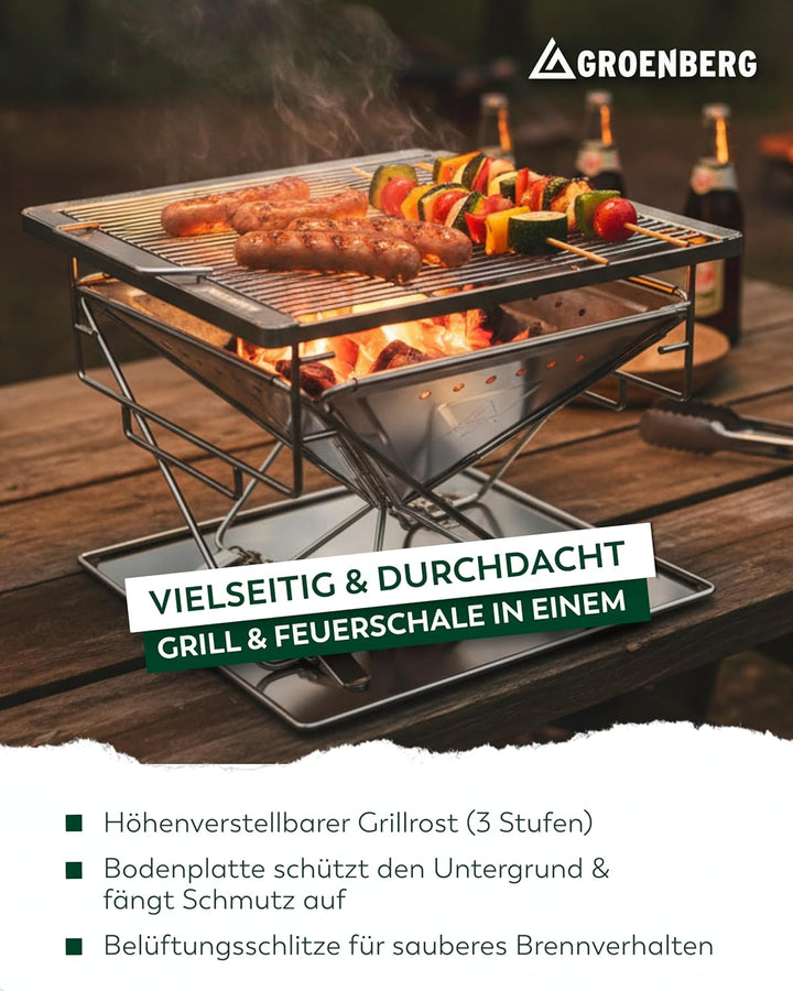 Groenberg Katla Mobiler Faltbarer Camping Holzkohl Grill zum Mitehmen, inklusive Tragetasche, Grösse