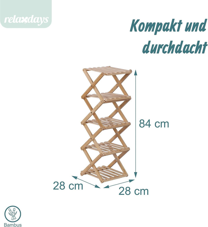 Relaxdays Schuhregal, 5 Schuhablagen, Klappregal für Flur &amp; Schlafzimmer, HBT 84 x 28 x 28 cm, faltb