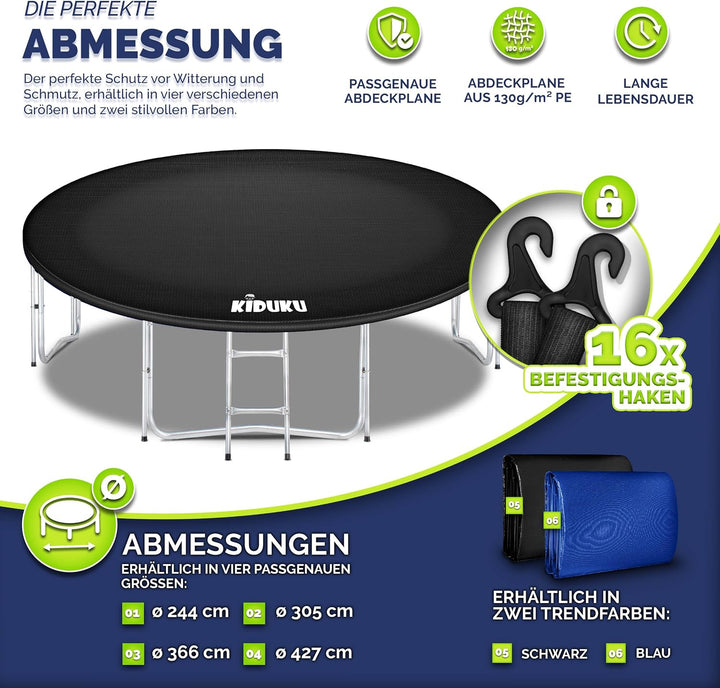 KIDUKU® Trampolin Abdeckung 244-427 cm | Outdoor Regenabdeckung Winterfest | Wetterschutzplane wette