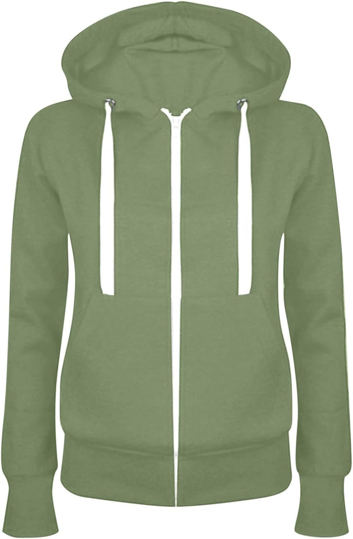 Sweatjacke Damen Zipper Hoodie mit Kapuze Langarm Slim Fit Kapuzenjacke Mit Reissverschluss Einfarbi