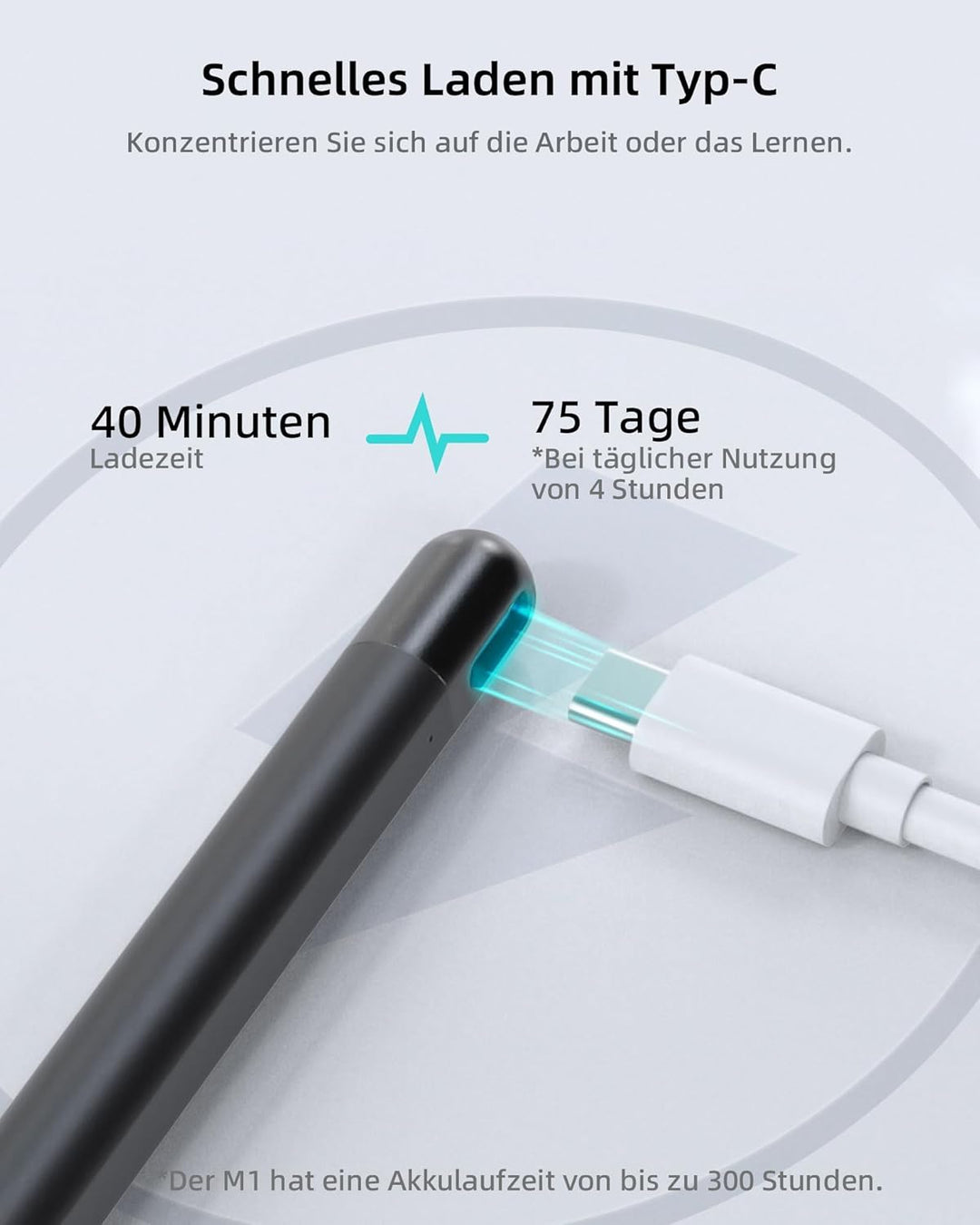 Metapen Stift M1 für Surface, 1024 Druckstufe, USB-C-Aufladung (300 Stunden Akkulaufzeit), Eingebaut