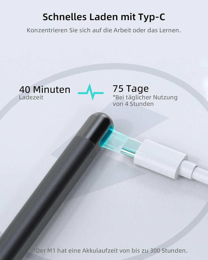 Metapen Stift M1 für Surface, 1024 Druckstufe, USB-C-Aufladung (300 Stunden Akkulaufzeit), Eingebaut