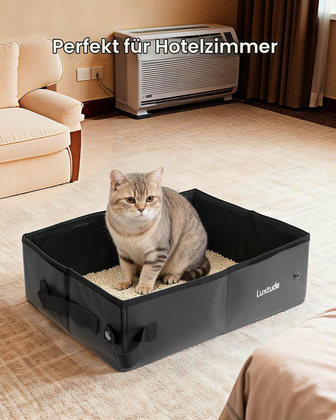 Luxtude Portable Litter Box for Cats, Collapsible with Travel Carrying Bag, No Odor and Waterproof f