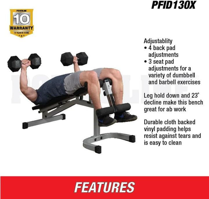 BODY-SOLID PFID-130 Powerline-Serie 3in1 Hantelbank Kombibank Schrägbank Flachbank Negativbank