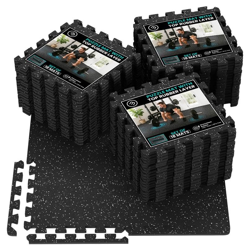 bemaxx Bodenschutzmatte Fitness – 18 Eva/Gummi-Matten im Set: Gym Fitnessgeräte Sportmatte Puzzlemat