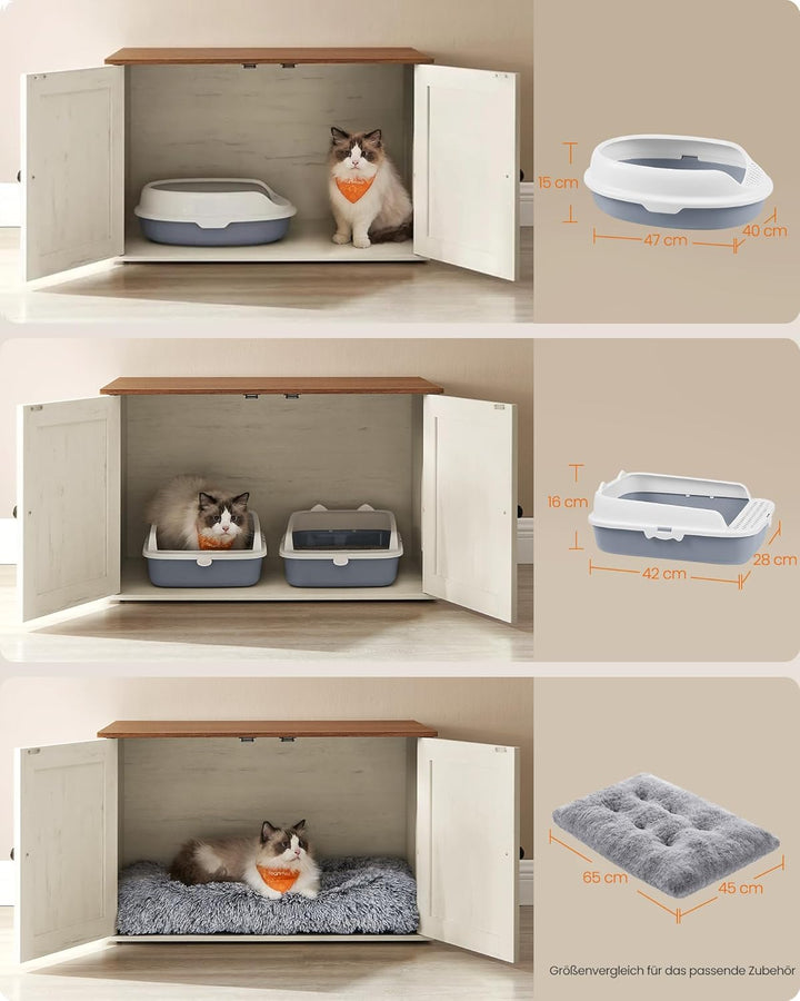 Feandrea Katzenhaus, Katzenklo-Schrank, Tisch, 70 x 50 x 50 cm, honigbraun-vintageweiss PCL022K02 50