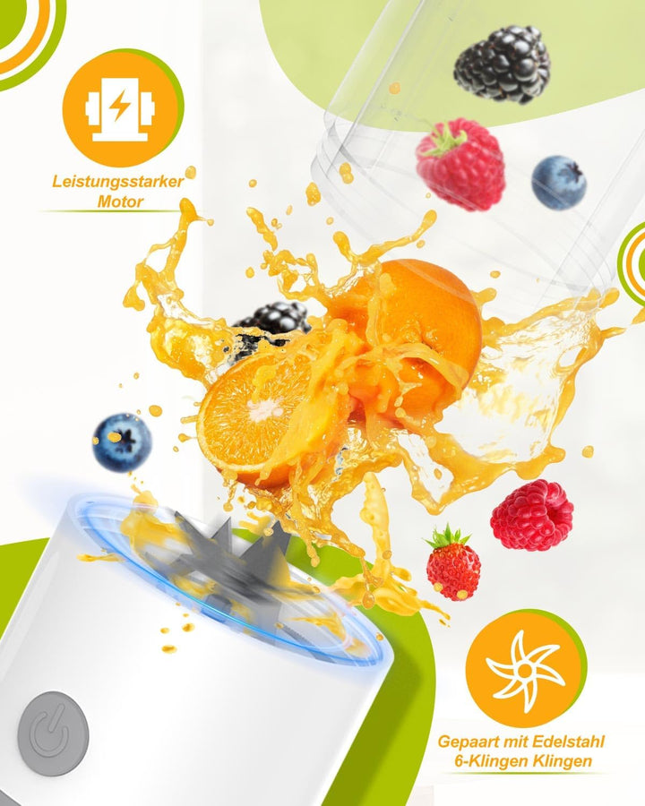 Tragbarer Mixer 2026 New, 450 ml 6-Klingen-Entsafterbecher für Smoothies und Shakes, Mini Smoothie M