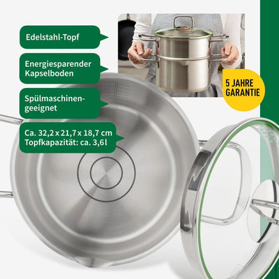 FACKELMANN Chefkoch Topf Ø20 cm München aus Edelstahl – Hochwertiger Kochtopf Ausschüttfunktion – Fü