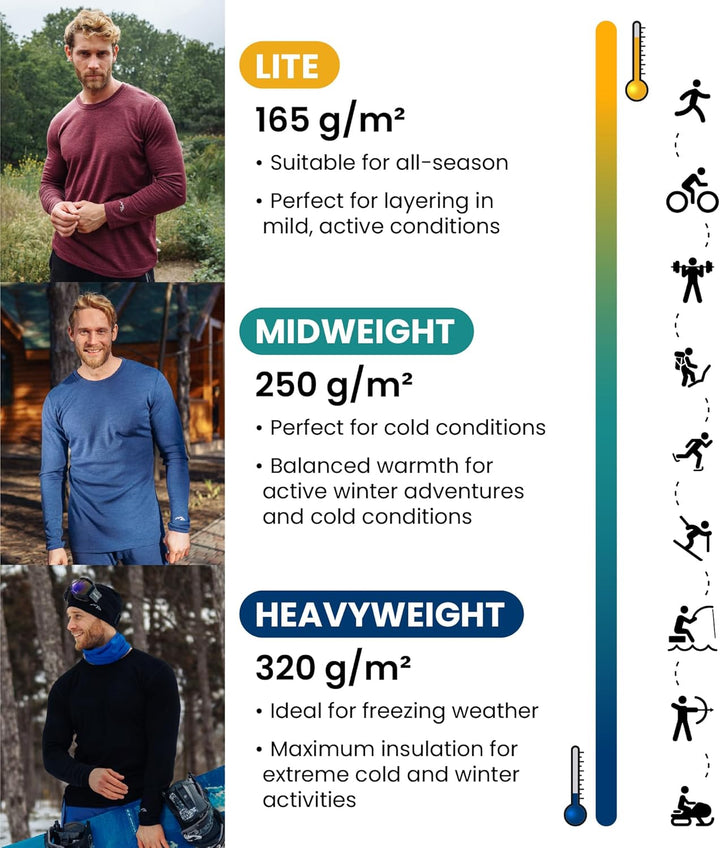 100% Merino Unterwäsche Herren - Merino Langarmshirt Herren Atmungsaktiv Und Feuchtigkeitsableitend