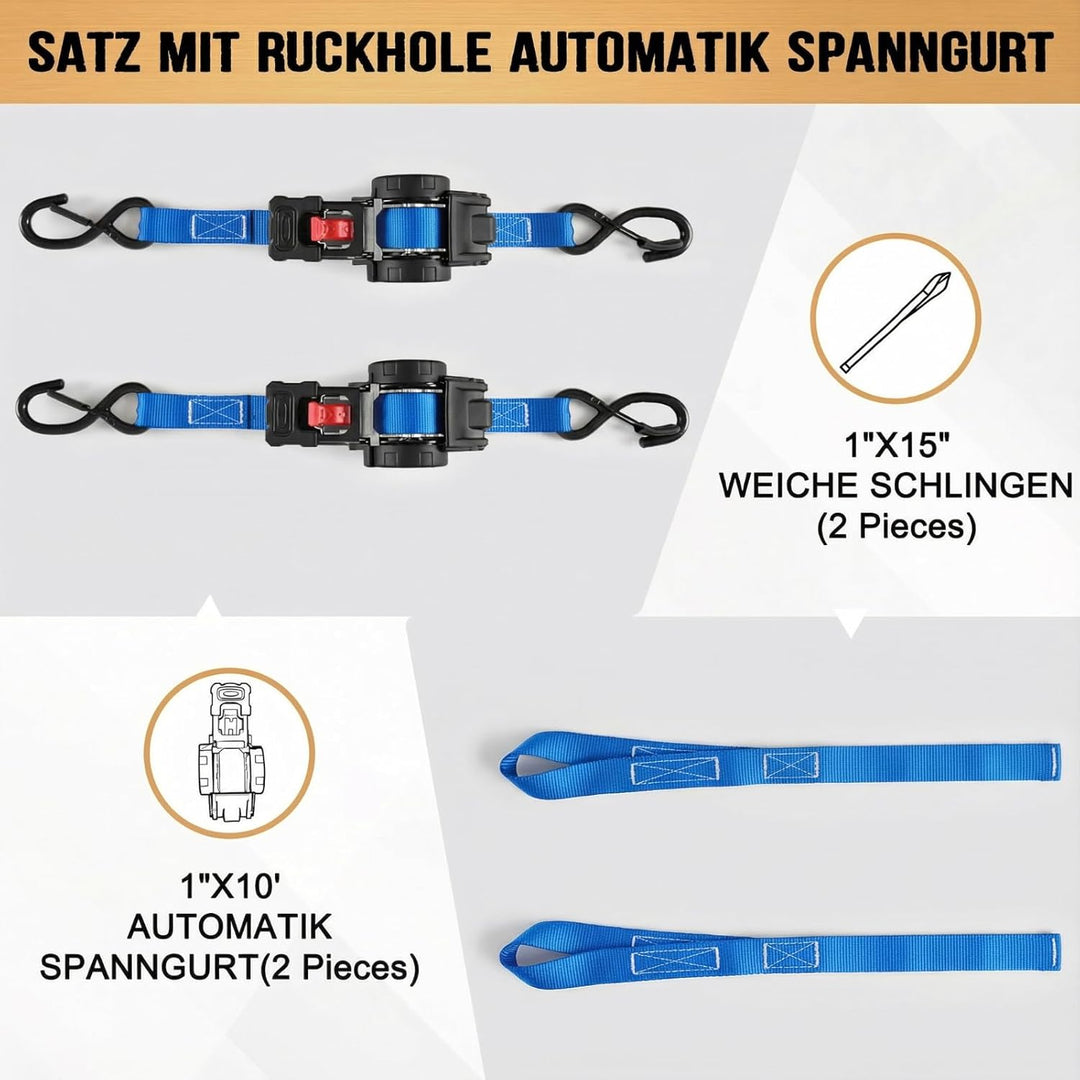 Automatik Spanngurt mit S Haken, 3 m x 25mm Selbstaufrollende Spanngurte, Zurrgurt für LKW, Anhänger