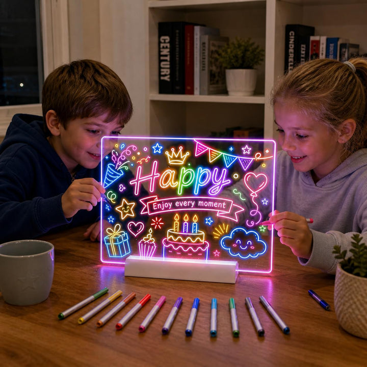 LED Zeichenbrett, Wiederaufladbare LED Notiztafel mit Farben, LED Maltafel Kinder mit 12 Farben Stif