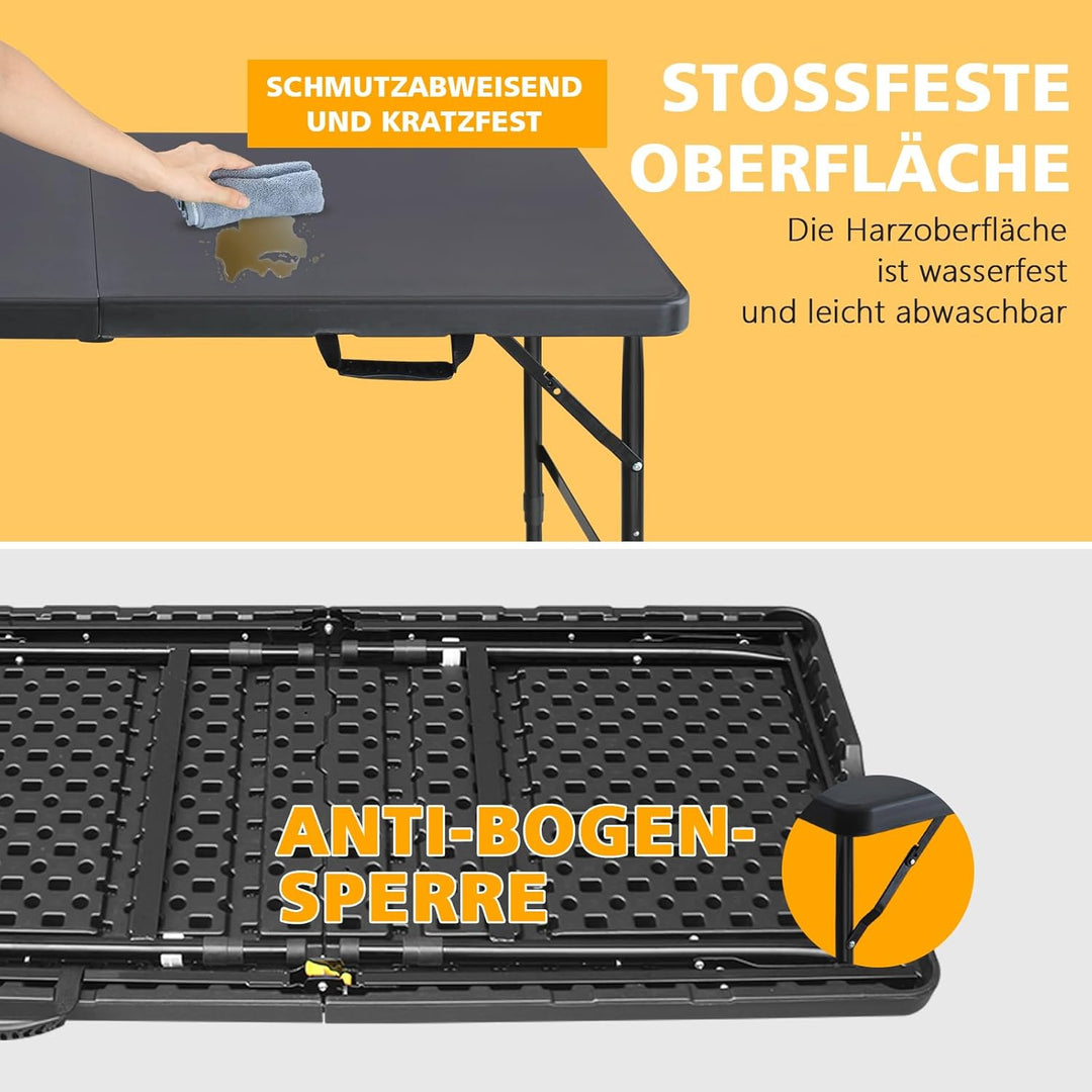 Klapptisch 125x61cm Kunststoff Klappbar Gartentisch Multifunktional Campingtisch mit Griff für BBQ,