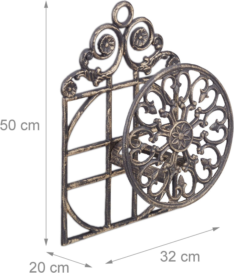 Relaxdays Schlauchhalter, grosser Wasserschlauchhalter in nostalgischem Look, Gusseisen, hängend, HB