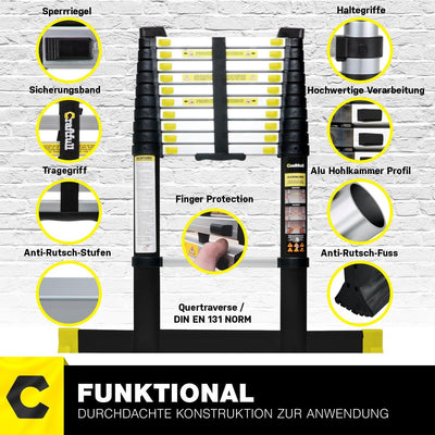 𝐂𝐑𝐀𝐅𝐓𝐅𝐔𝐋𝐋 Aluminium Teleskopleiter CF-101A | 𝟑 𝐉𝐀𝐇𝐑𝐄 𝐆𝐀𝐑𝐀𝐍𝐓𝐈𝐄 - Ausziehleiter - Tragetasche - Alu Le