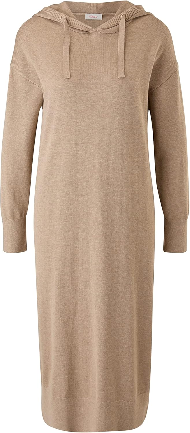 s.Oliver Damen Strickkleid mit Kapuze, Beige