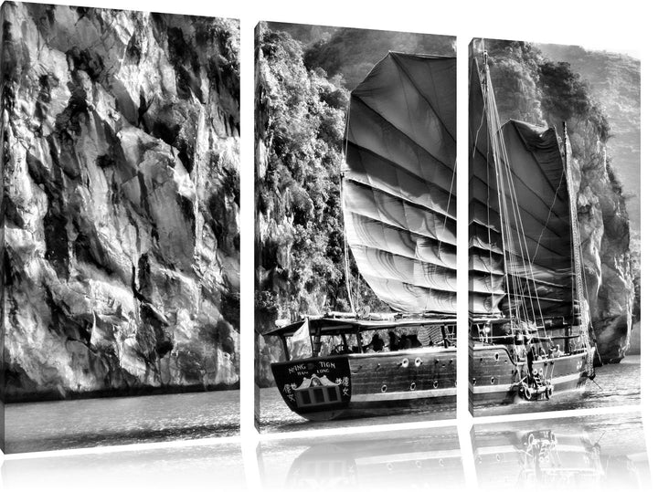 Pixxprint Segelschiff im Sonnenuntergang 3Teiler 120x80 cm Leinwandbild Wandbild Kunstdruck