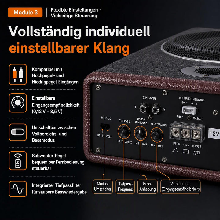 Subwoofer Flach Car Aktiv Bass Lautsprecher, Auto Ultra-Kompaktes aktives Set Unter Sitz Aktiv, mit