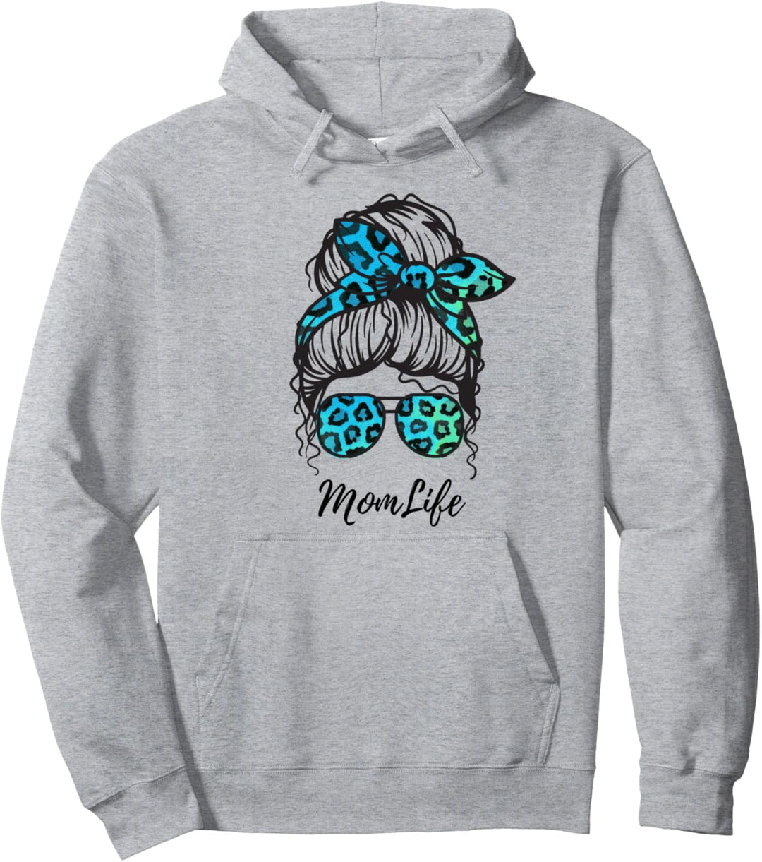 Mom Life MomLife Unordentlicher Dutt Leopardenmuster Lustige Mama Pullover Hoodie