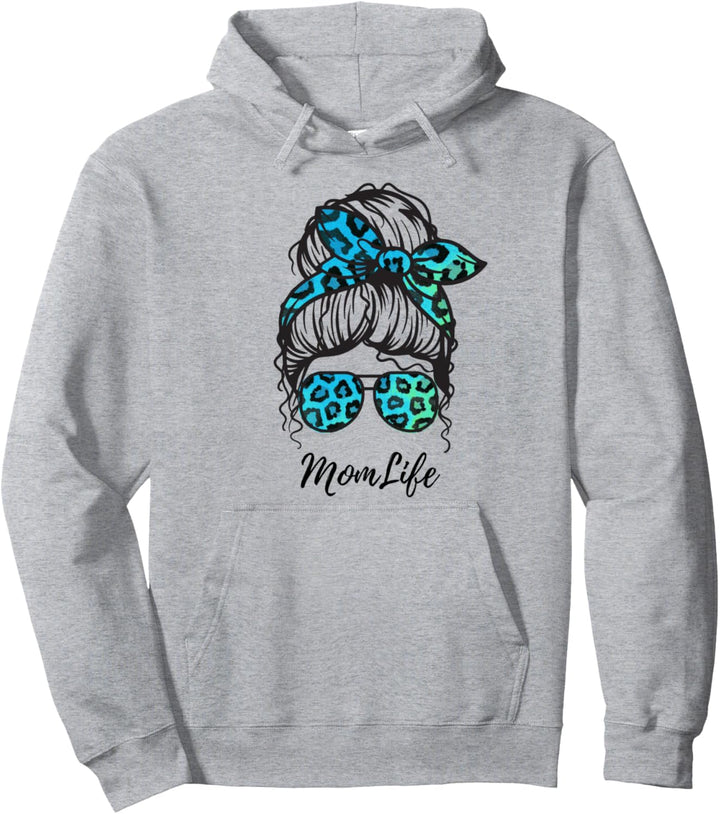 Mom Life MomLife Unordentlicher Dutt Leopardenmuster Lustige Mama Pullover Hoodie