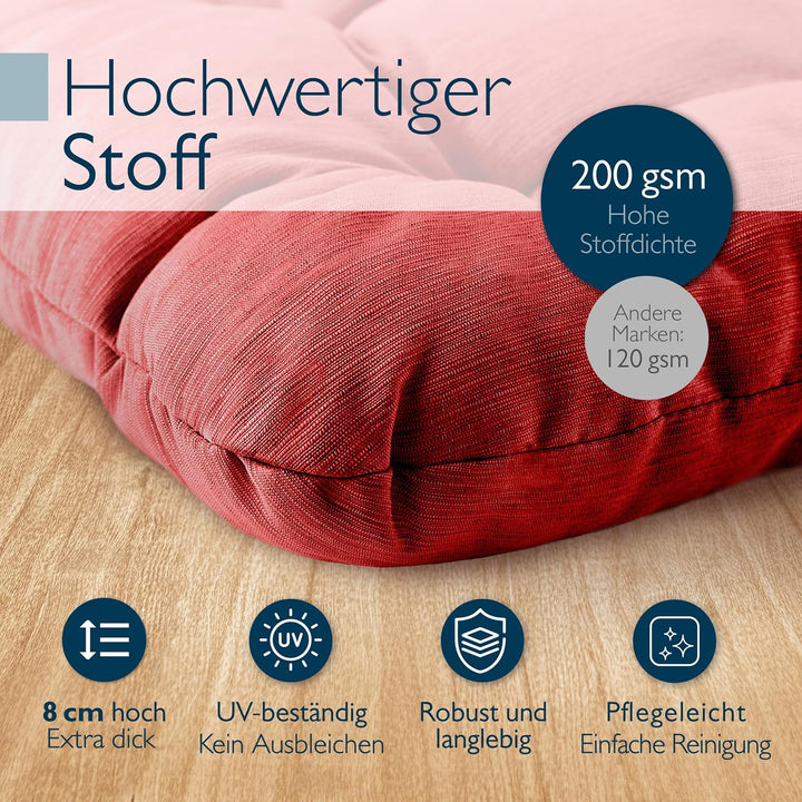 Beautissu 4er Set Premium Stuhlkissen UV-beständig robust für Balkonstühle | 35x35cm Rot 8cm dick Si