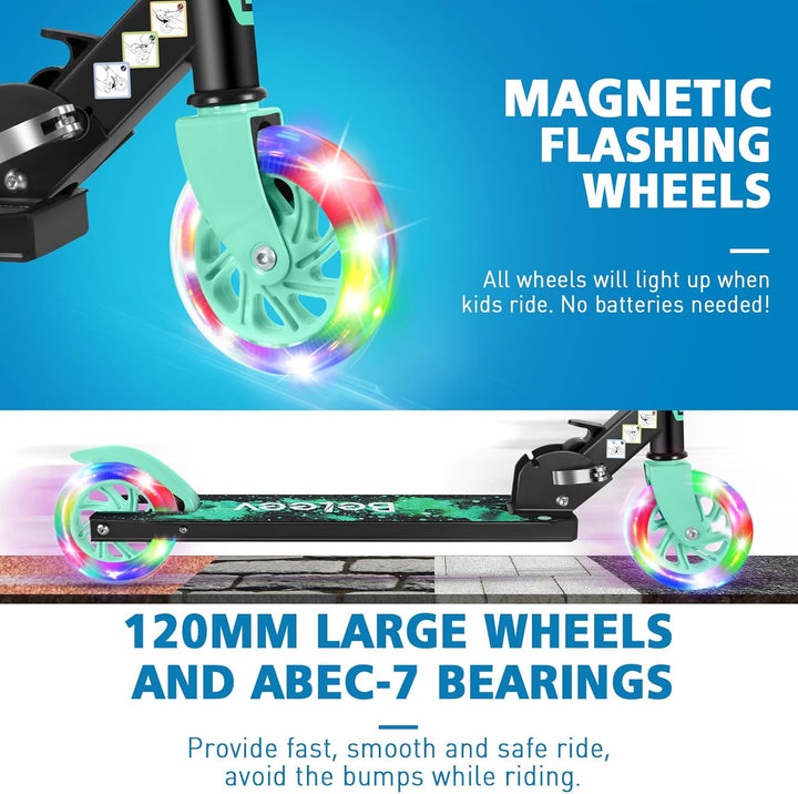 BELEEV V1 Roller Kinder 2 Räder, Klappbar Kinderroller für Mädchen Jungen, Tretroller mit LED Leucht