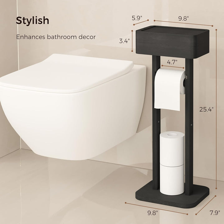 Wealone 4-in-1 Freistehender Toilettenpapierhalter mit Oberem Ablagefach, Bambus Klopapierhalter Ste