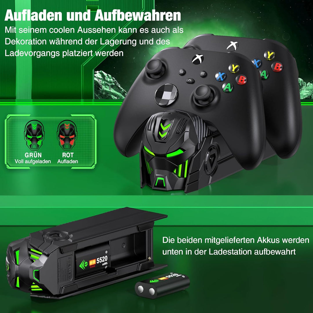 Xbox Controller Akku, Xbox Controller Ladestation mit 2 Stück Grosser Kapazität 5520mWh Wiederauflad