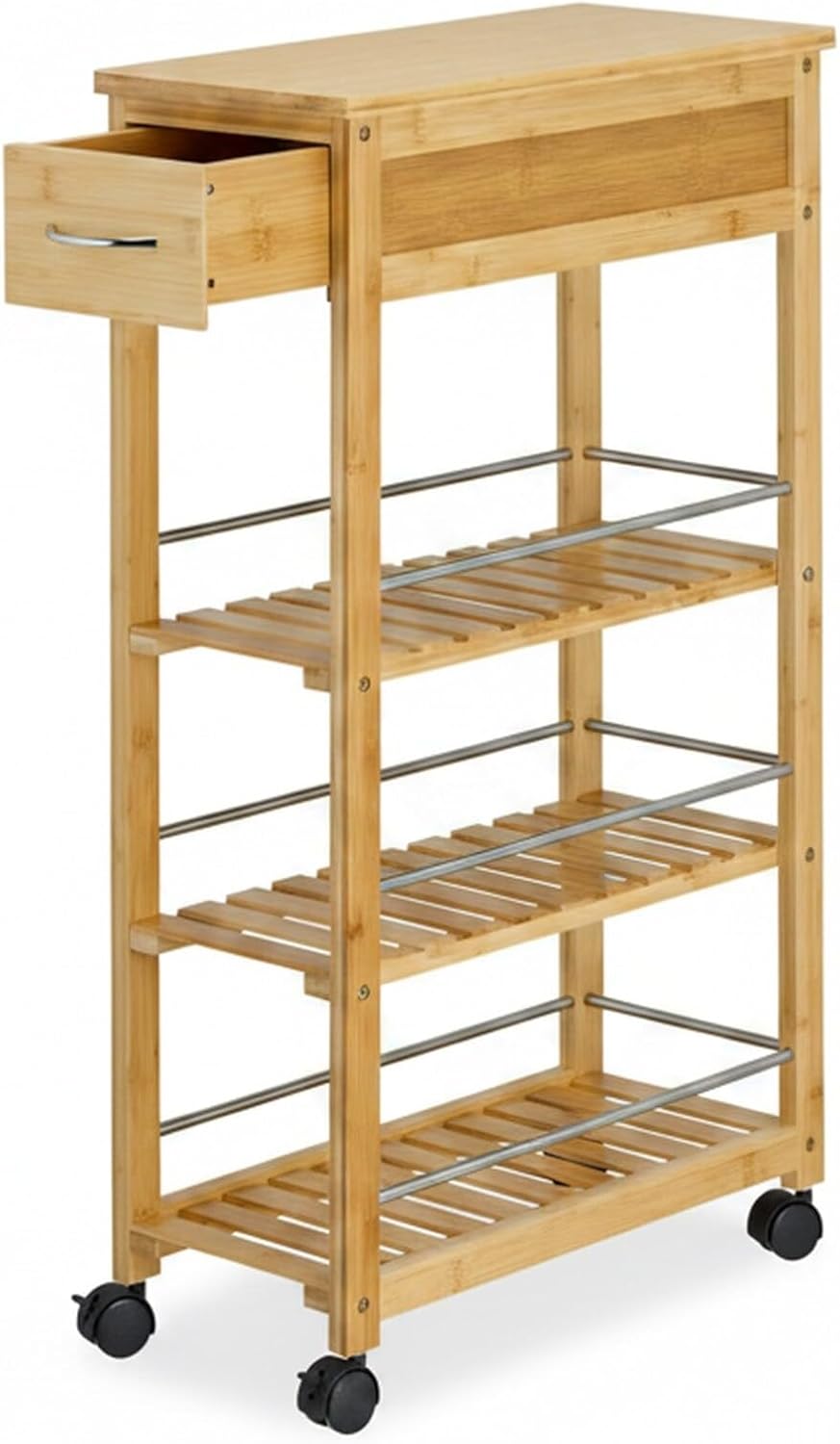 Relaxdays Küchenwagen, Bambus, Schublade, 3 Ablagen, Gewürze, Vorräte, HBT: 86,5 x 25 x 50,5 cm, Rol