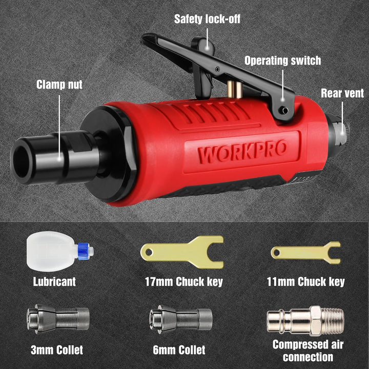 WORKPRO Druckluft-Stabschleifer gerade Ausführung Druckluftschleifer 1/4" (6,3mm) Multifunktionswerk