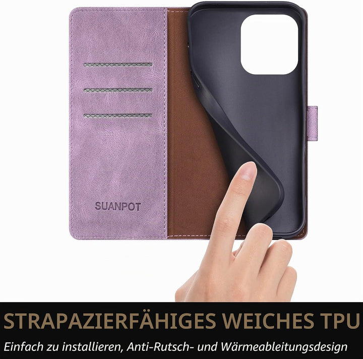 SUANPOT [RFID Schutz für iPhone 14 Pro Max 6.7" Hülle PU Leder Handyhülle Lederhülle Klapphülle Kart
