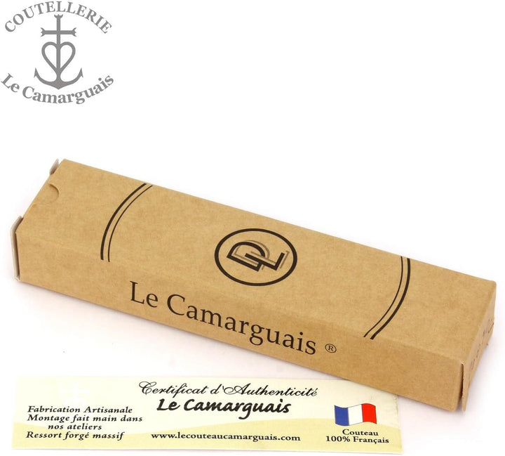 Le Camarguais 12 cm Taschenmesser 20007C - Griffschalen Oliven-Holz - Klinge 10 cm Stahl 12C27-1 Bac