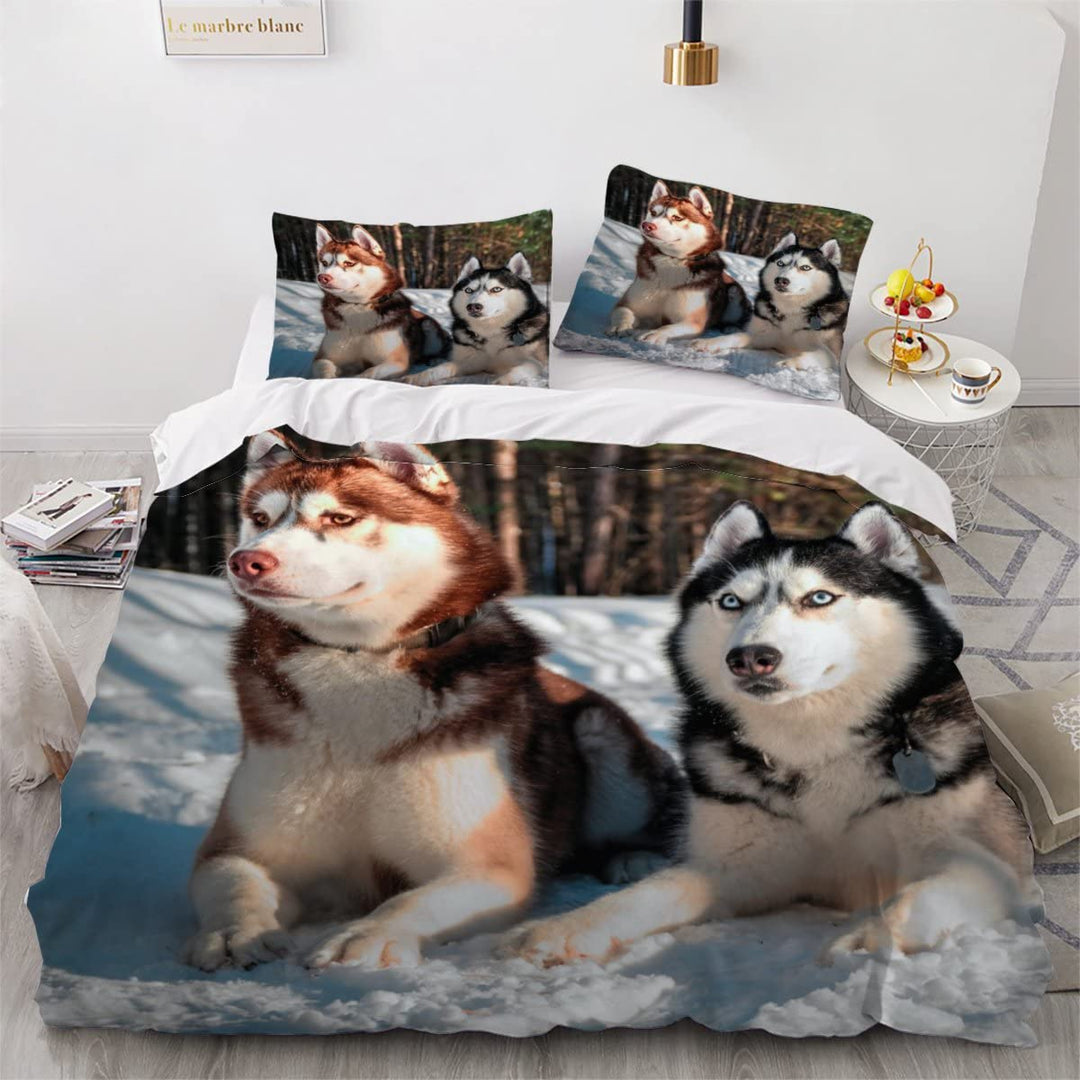 Bettwäsche 135×200 3D-Digitaldruck 2teilig Husky-Hunde Bettwäsche-Sets Kinder Mikrofaser mit Reissve