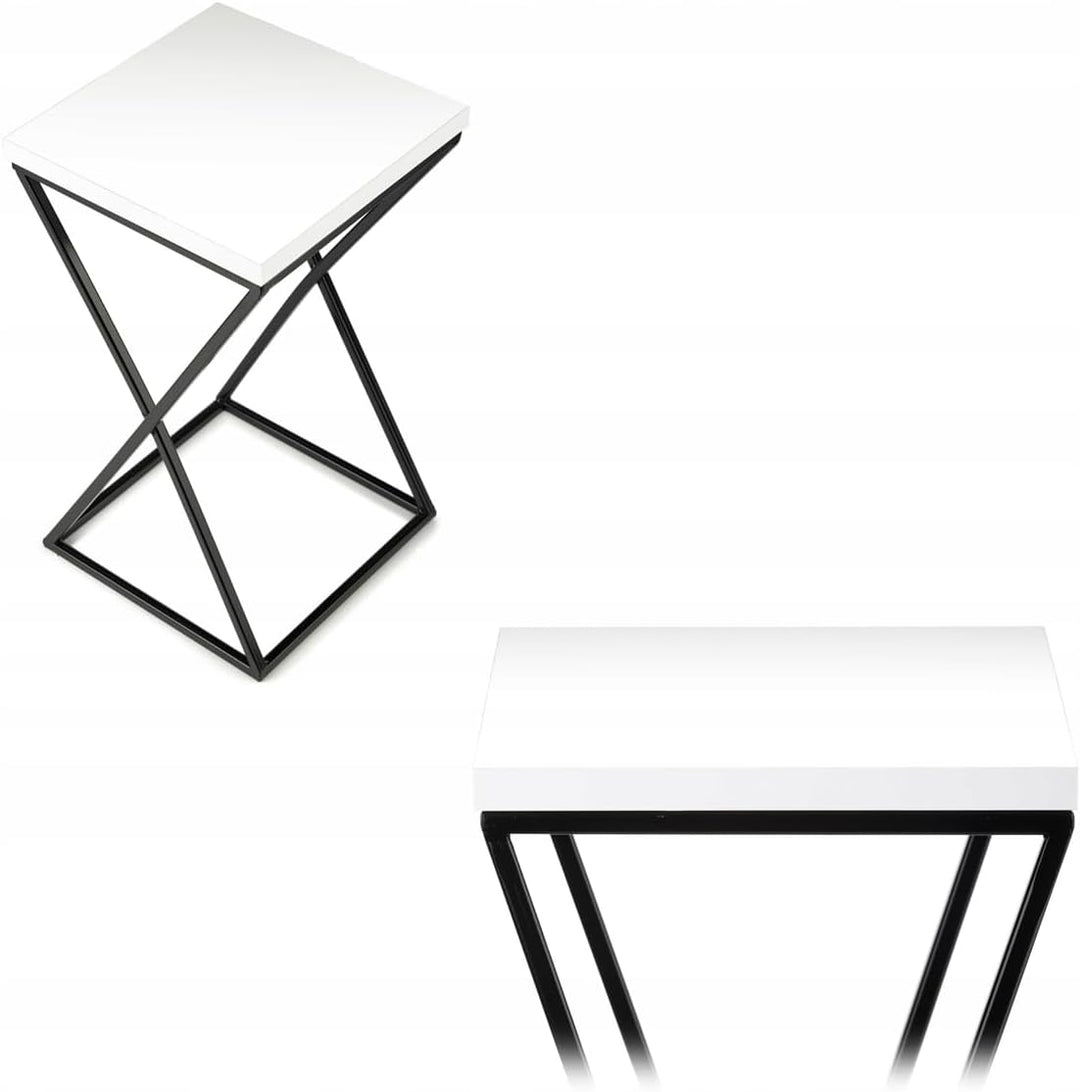 Pflanzenständer Metall 40 cm Hoch - Stabiler und Fester Blumenhocker mit Weiss MDF-Platte auf Schwar