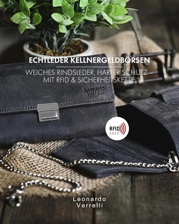 LEONARDO VERRELLI Kellner Geldbörse aus Leder, Kellnerbörse, Geldbeutel, Damen Herren Portemonnaie m