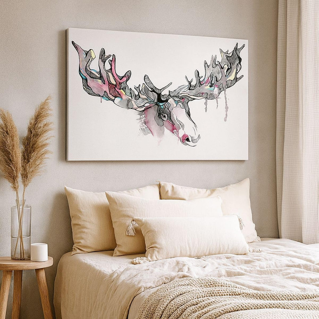 Bilder auf Leinwand 100x70cm Leinwandbild Moose Bunt Kopf Abbildung Gross Wanddeko Bild Schlafzimmer