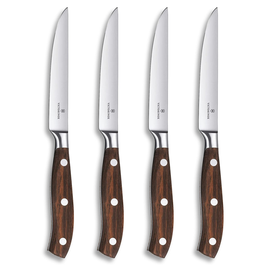 Victorinox Grand Maître, Profi Steakmesser-Set, 4-teilig, Extra Scharfe Klinge, gerader Schliff, 12