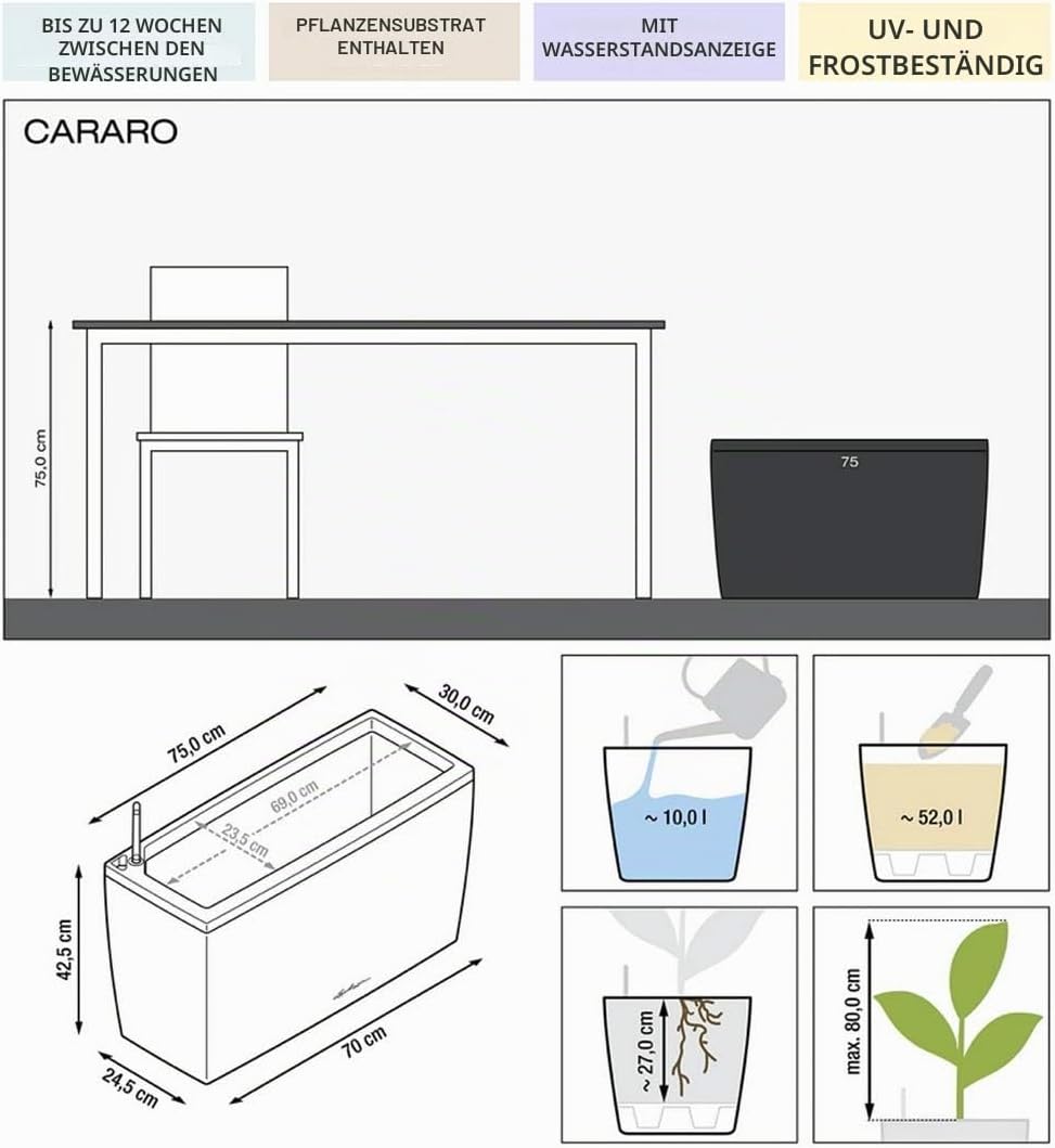 LECHUZA CARARO Premium anthrazit metallic 18803 Anthrazit Metallic Premium, Anthrazit Metallic Premi