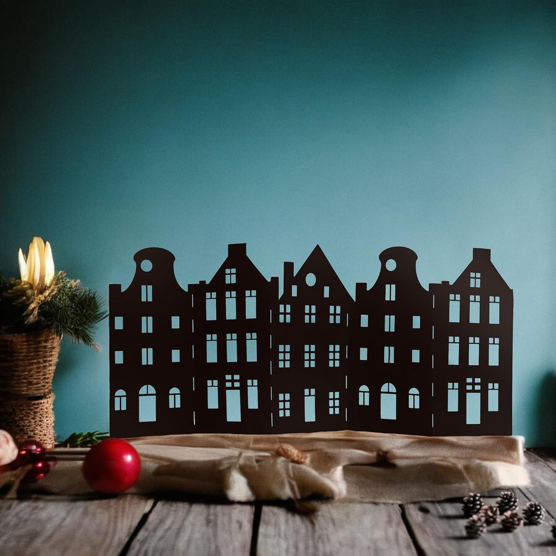 UNUS Deko Häuserreihe aus Metall, klappbar, schwarz, Weihnachtsdeko Fensterbank, Sideboard & Tisch,