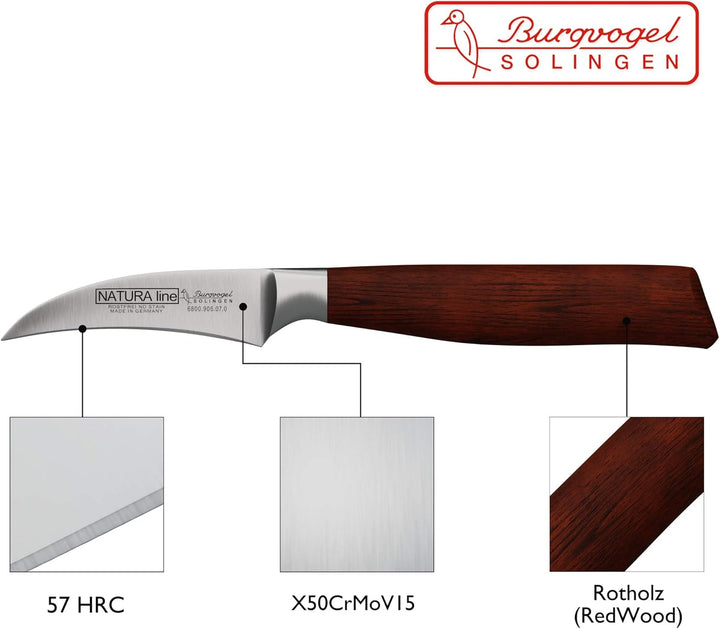 Burgvogel Solingen Natura Line, Tourniermesser Holzgriff, rot satiniert, geschmiedet, 7 cm, sehr sch