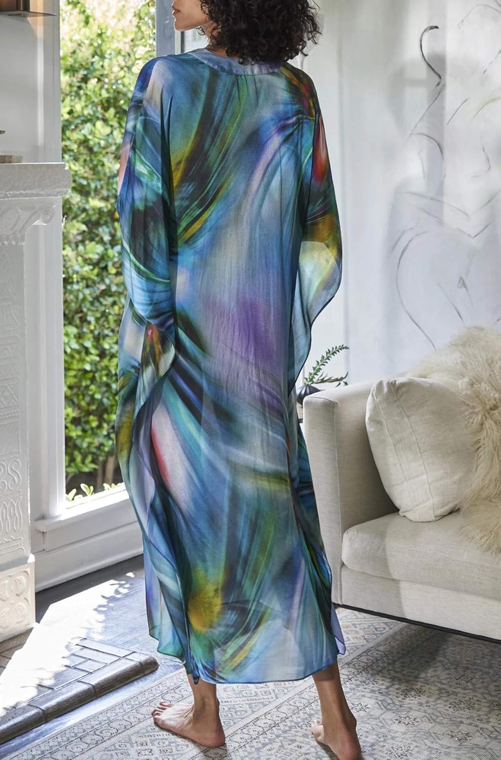 YouKD Damen Sommer Bohemian Lang Kaftan Ethnisches Muster Maxikleid Beach Bikini Cover Ups Sunblocke
