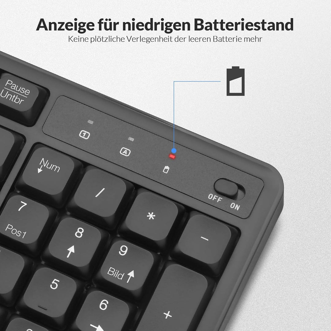 Rii Tastatur Maus Set Kabellos, 2.4 GHz Leise Funktastatur mit Maus, Wireless Keyboard and Mouse, fü