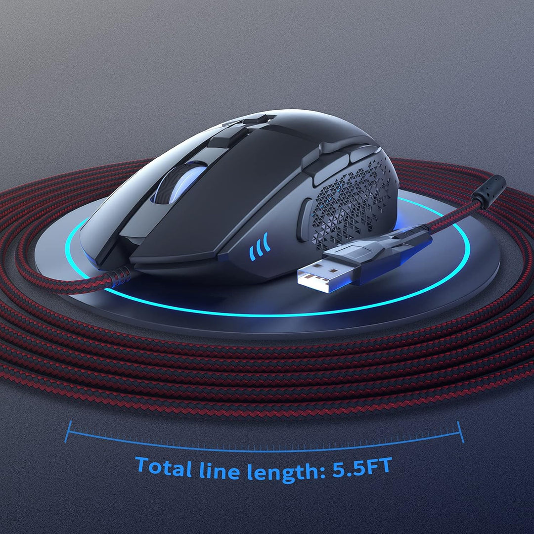 Gaming Maus 7200 DPI Einstellbarer USB RGB Led Gaming Mäuse für Grosse Hände, 8 Programmierbare PC M