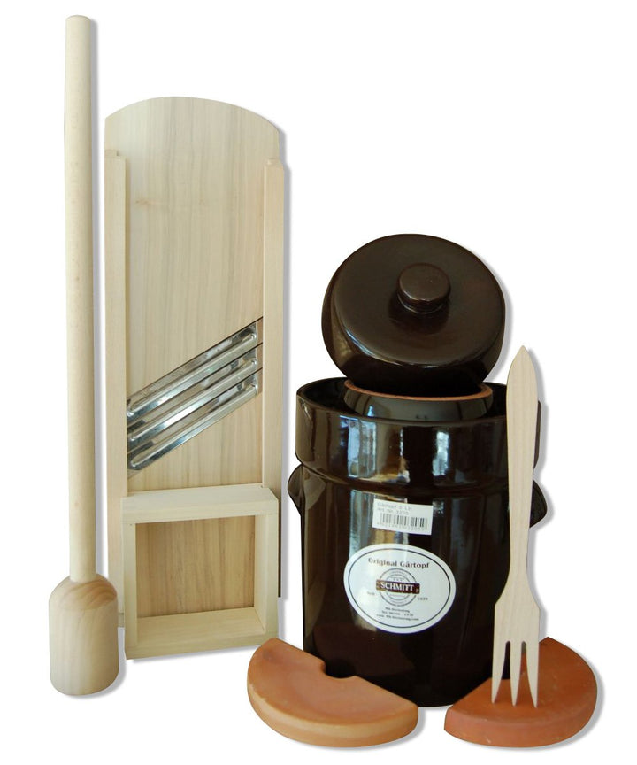 MS-Steinzeug 06706-1370 Gärtopf, Sauerkrauttopf 30 Ltr. + Krauthobel, Stampfer, Gabel Milchsäuregäru