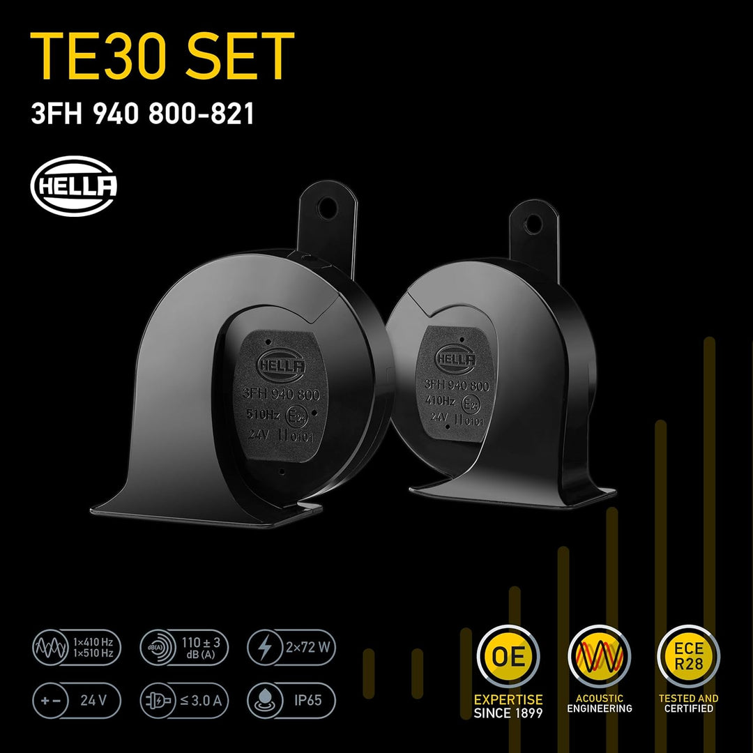 HELLA Fanfare - HEAVY DUTY HORN TE30 SET - 24V - 110dB(A) - Frequenzbereich von: 410Hz - Frequenzber