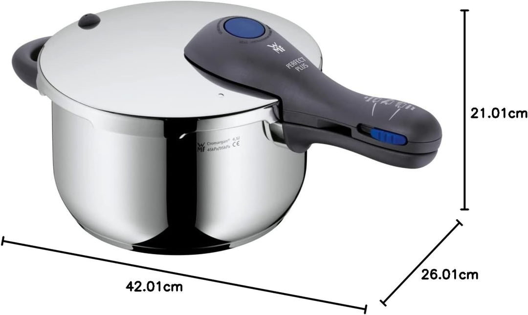 WMF Perfect Plus Schnellkochtopf Induktion 4,5l, Dampfkochtopf, Cromargan Edelstahl poliert, 2 Kochs