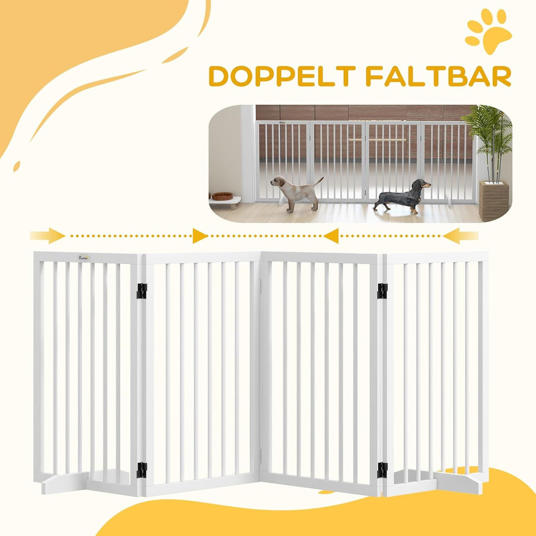 PawHut Absperrgitter Hund 4-teilig 206 x 76 cm Faltbar Türschutzgitter mit 2 Stützfüssen Freistehend